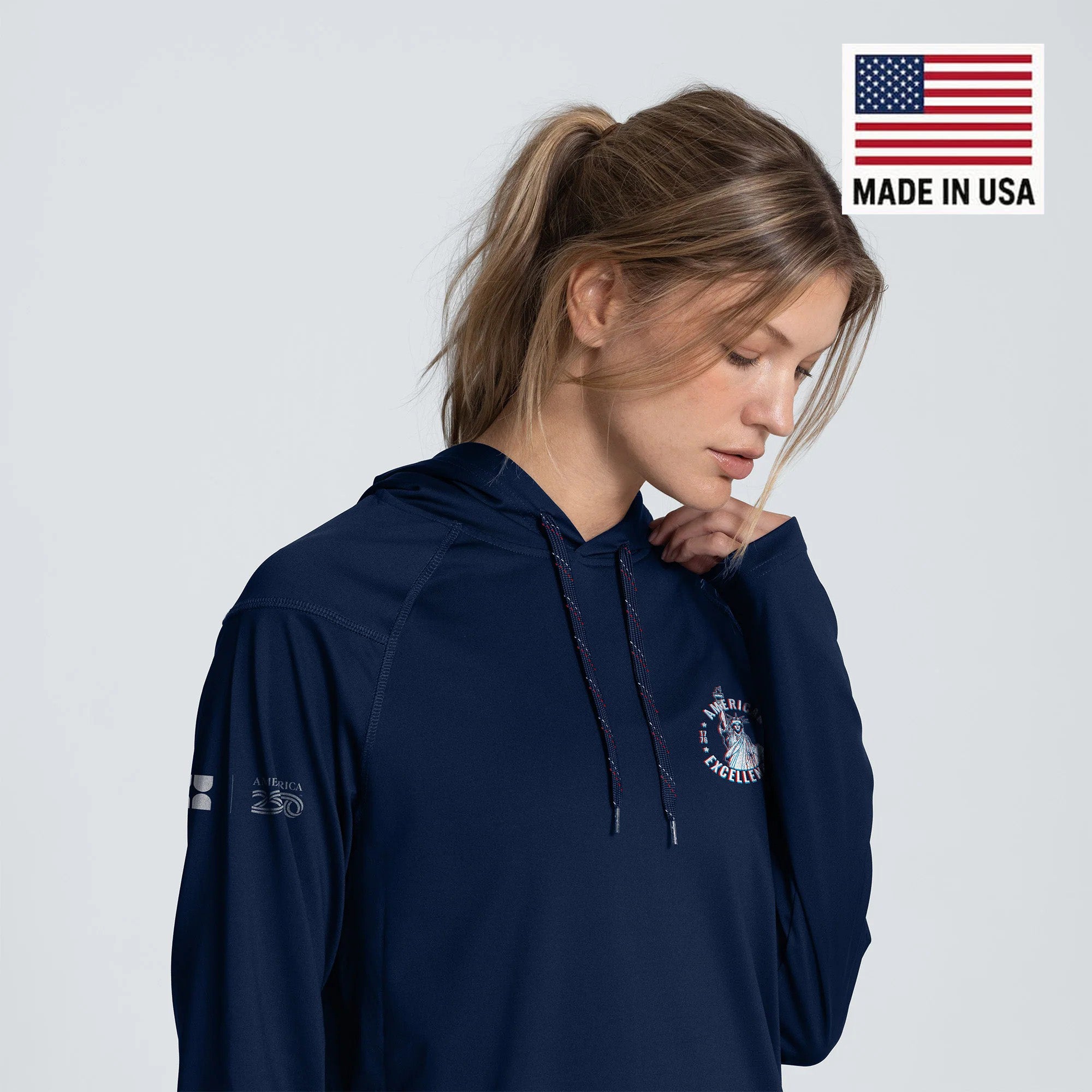 Folds of Honor Women's UPF 50+ Hooded Sun Shirt – America250
