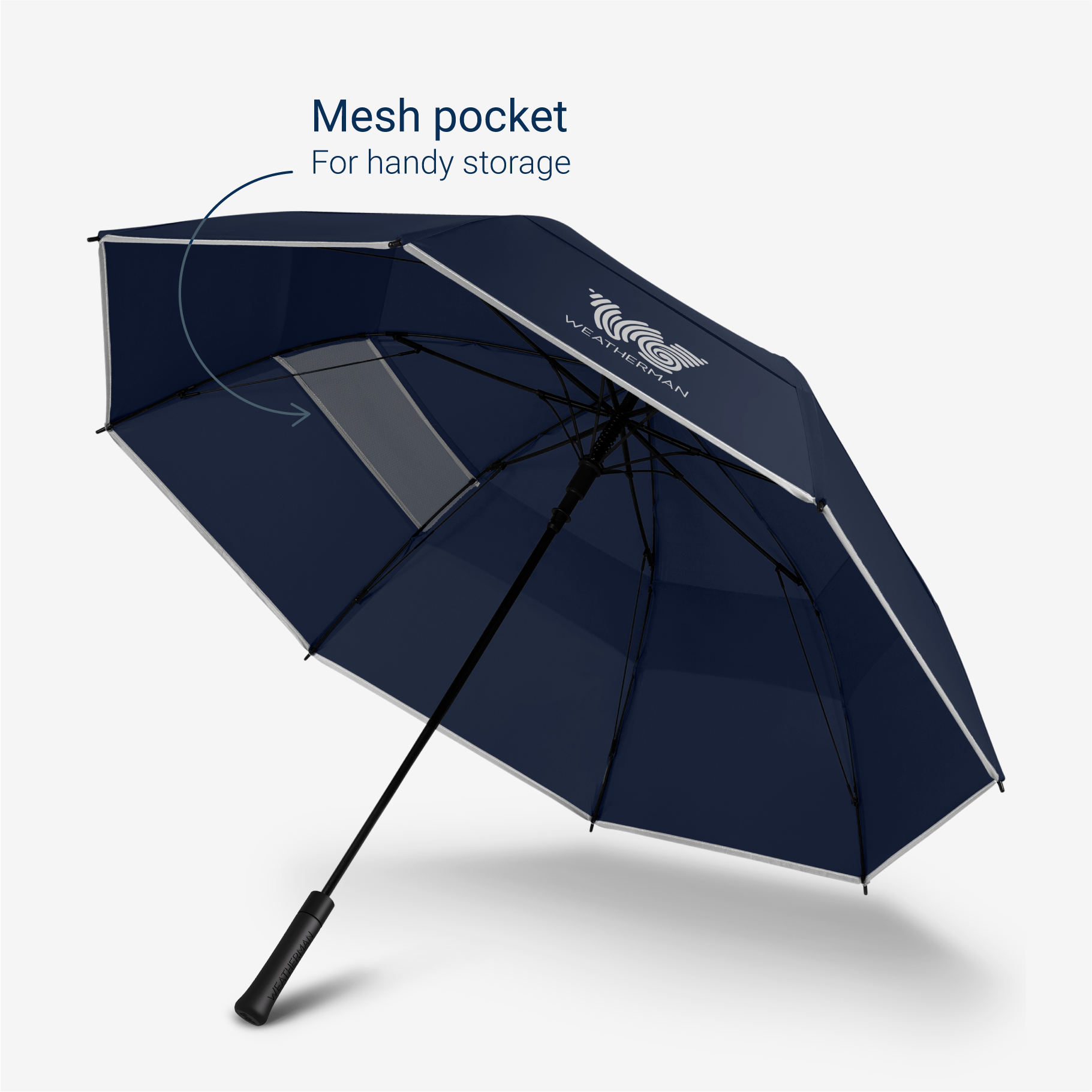 Weatherman Golf Umbrella in navy blue with weighs less than 2lb feature.