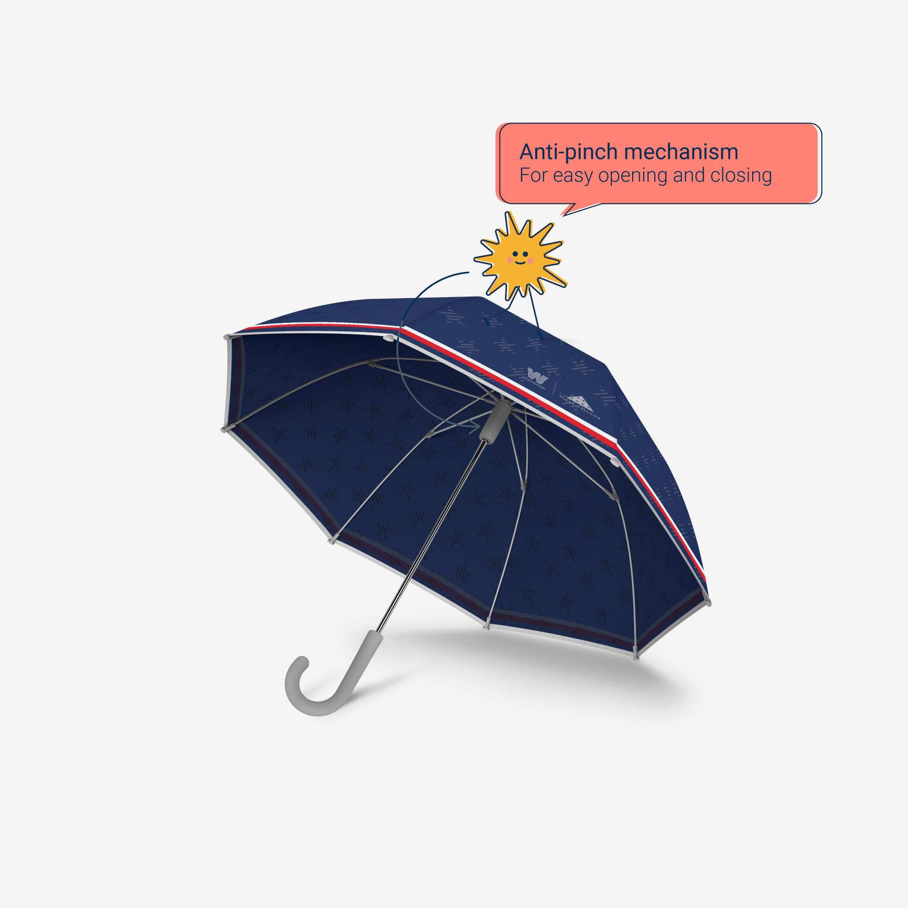 Weatherman Kids Umbrella in Folds of Honor Liberty design with anti-pinch mechanism feature.